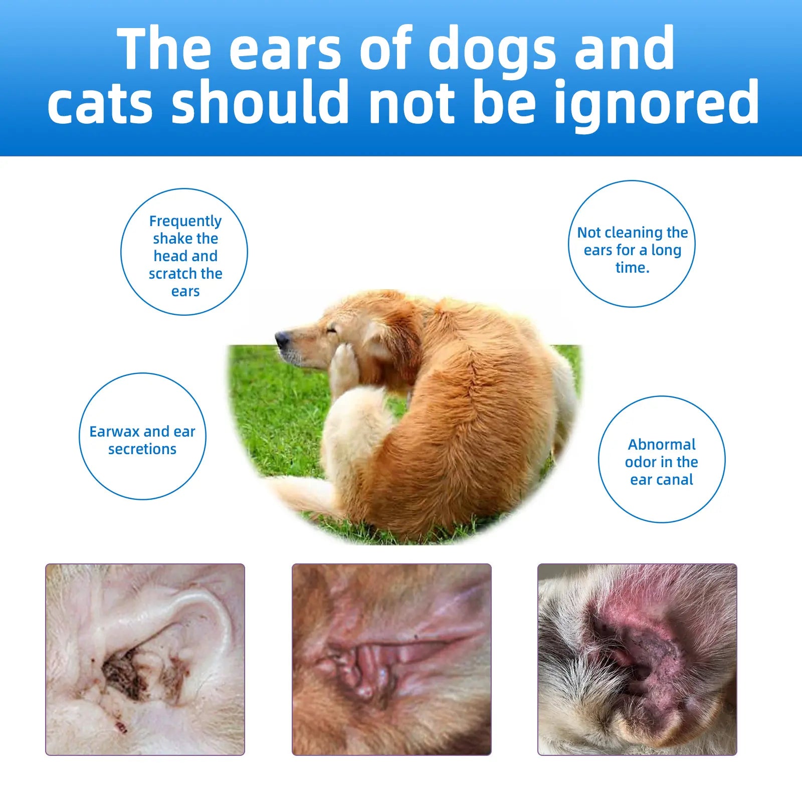 Gentle Pet Ear Cleanser | Odorless Hygiene Solution for Dogs and Cats