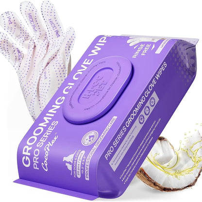 HICC PET 20Pcs Dog Grooming Wipes - No-Rinse Hypoallergenic Glove Wipes with Fermented Oils, Coconut, Lanolin, Potassium Sorbate, Lemon Verbena Extract for Hair Removal, Deodorizing, Skin Hydration (Mild Lemon Verbena Fragrance)