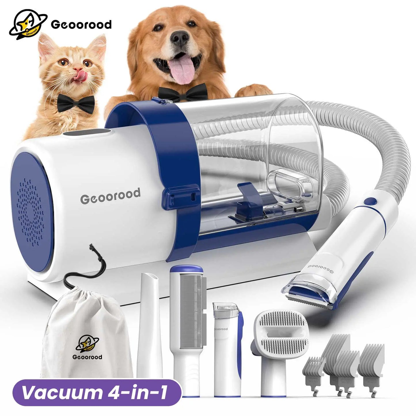 【Geoorood】 Geoorood Dog Grooming All-In-One Kit with Vacuum Brush 2.5L Large Pog, Stainless Steel Blades Lightweight Design 13Kpa Suction Force Portable Cleaning Set#Backtoschool