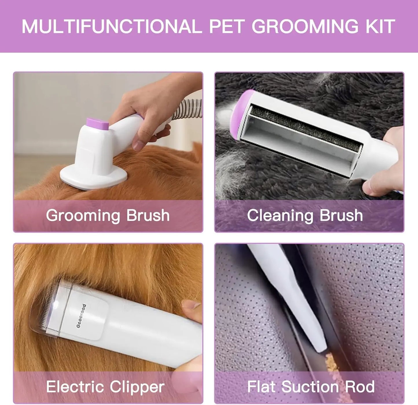 【Geoorood】 Geoorood Dog Grooming All-In-One Kit with Vacuum Brush 2.5L Large Pog, Stainless Steel Blades Lightweight Design 13Kpa Suction Force Portable Cleaning Set#Backtoschool