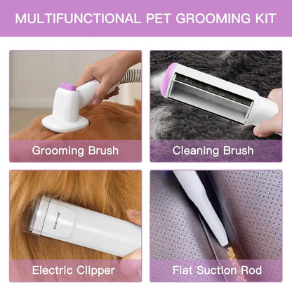 【Geoorood】 Geoorood Dog Grooming All-In-One Kit with Vacuum Brush 2.5L Large Pog, Stainless Steel Blades Lightweight Design 13Kpa Suction Force Portable Cleaning Set#Backtoschool