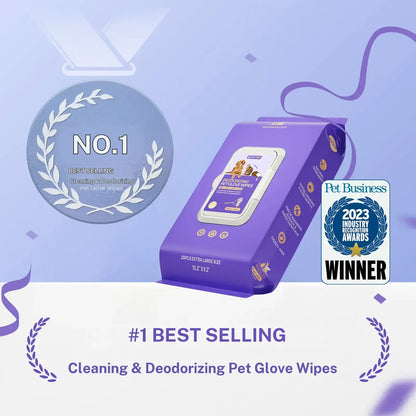 HICC PET 20Pcs Dog Grooming Wipes - No-Rinse Hypoallergenic Glove Wipes with Fermented Oils, Coconut, Lanolin, Potassium Sorbate, Lemon Verbena Extract for Hair Removal, Deodorizing, Skin Hydration (Mild Lemon Verbena Fragrance)