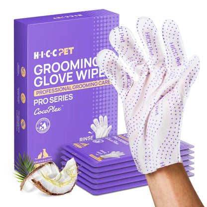 HICC PET 20Pcs Dog Grooming Wipes - No-Rinse Hypoallergenic Glove Wipes with Fermented Oils, Coconut, Lanolin, Potassium Sorbate, Lemon Verbena Extract for Hair Removal, Deodorizing, Skin Hydration (Mild Lemon Verbena Fragrance)