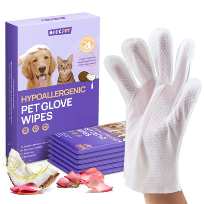 HICC PET 20Pcs Dog Grooming Wipes - No-Rinse Hypoallergenic Glove Wipes with Fermented Oils, Coconut, Lanolin, Potassium Sorbate, Lemon Verbena Extract for Hair Removal, Deodorizing, Skin Hydration (Mild Lemon Verbena Fragrance)