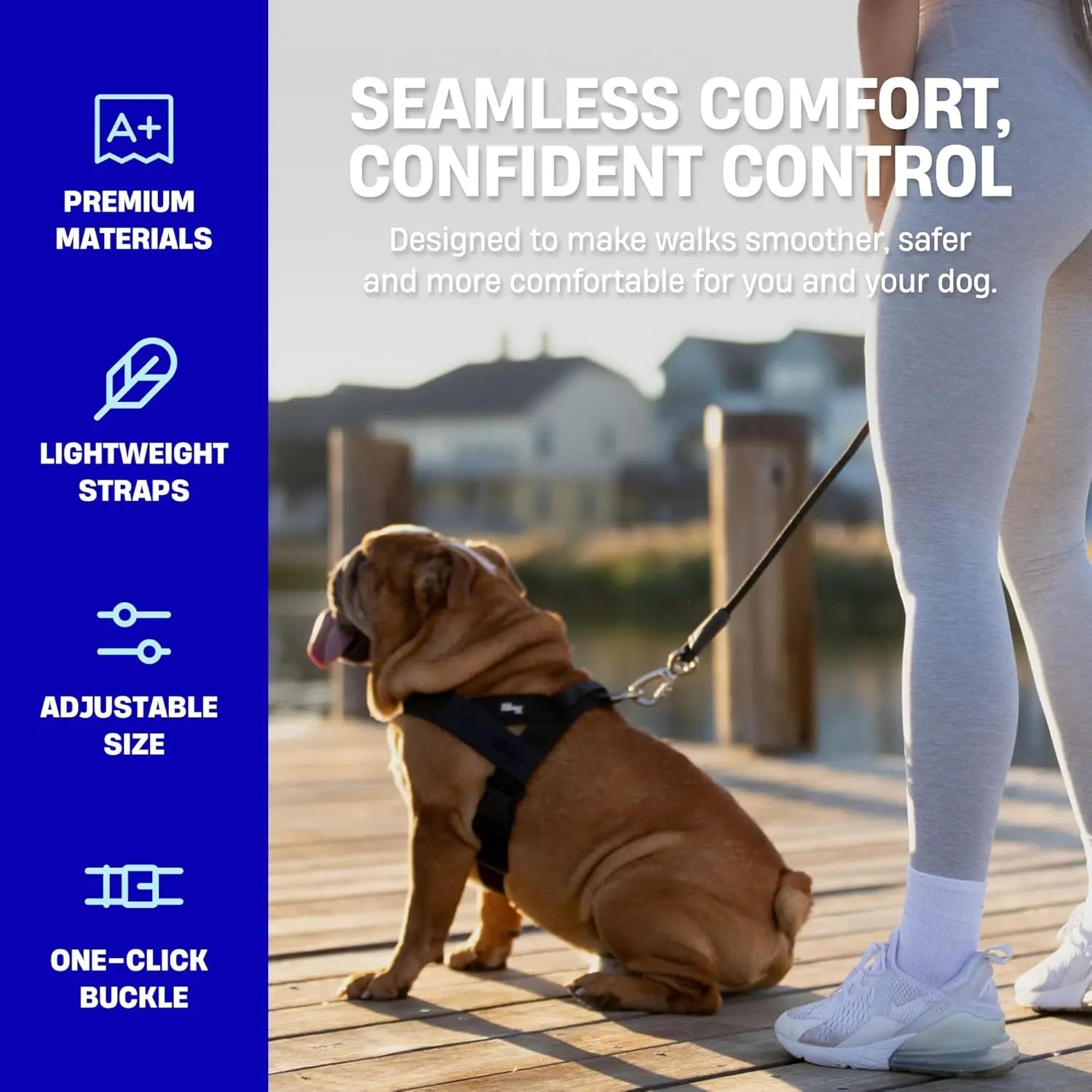 Dog Friendly Co. Walking Harness - Easy-To-Fit No-Pull Design, Chafe-Resistant Lightweight Straps, Adjustable Straps for Perfect Fit - Secure Walks, All-Day Wear Comfort - Simple Clip for All Dogs