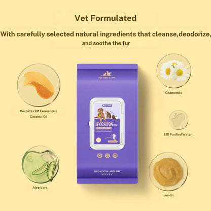 HICC PET 20Pcs Dog Grooming Wipes - No-Rinse Hypoallergenic Glove Wipes with Fermented Oils, Coconut, Lanolin, Potassium Sorbate, Lemon Verbena Extract for Hair Removal, Deodorizing, Skin Hydration (Mild Lemon Verbena Fragrance)