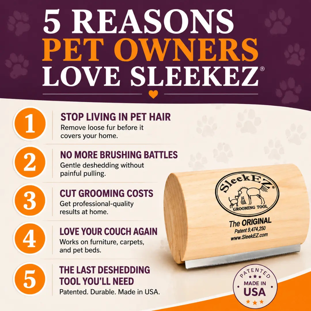 Sleekez Dog Brush for Shedding & Grooming, Deshedding Tool for Short & Long Haired Dogs, Dog Comb, 5 Inches Long, 4Oz Weight