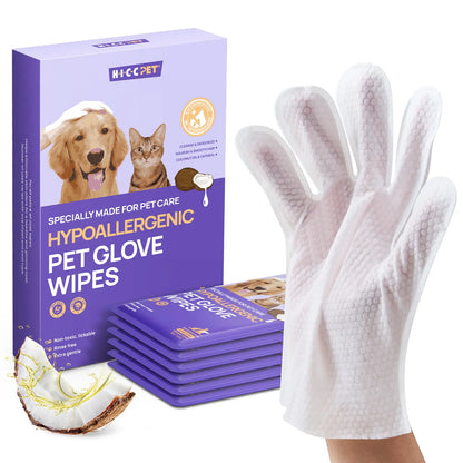 HICC PET 20Pcs Dog Grooming Wipes - No-Rinse Hypoallergenic Glove Wipes with Fermented Oils, Coconut, Lanolin, Potassium Sorbate, Lemon Verbena Extract for Hair Removal, Deodorizing, Skin Hydration (Mild Lemon Verbena Fragrance)