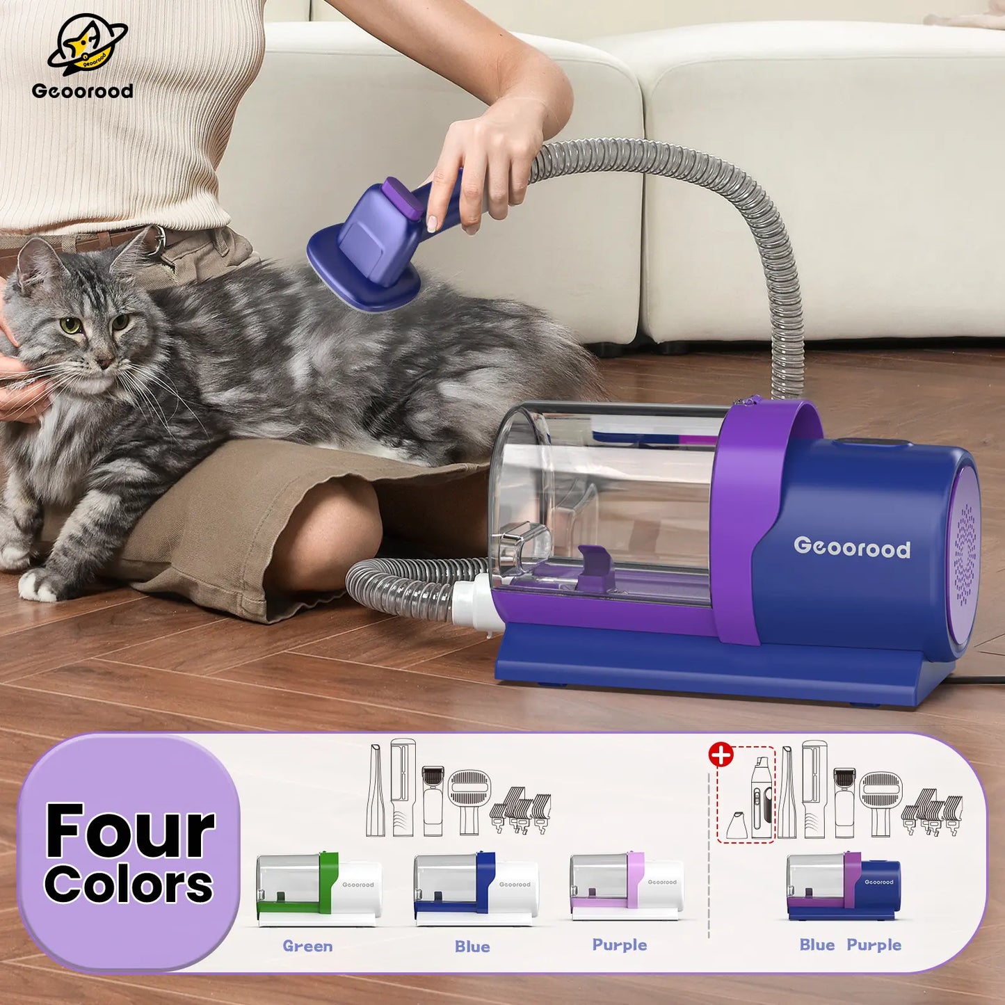【Geoorood】 Geoorood Dog Grooming All-In-One Kit with Vacuum Brush 2.5L Large Pog, Stainless Steel Blades Lightweight Design 13Kpa Suction Force Portable Cleaning Set#Backtoschool
