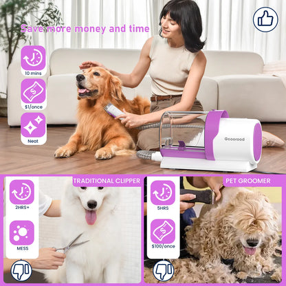 【Geoorood】 Geoorood Dog Grooming All-In-One Kit with Vacuum Brush 2.5L Large Pog, Stainless Steel Blades Lightweight Design 13Kpa Suction Force Portable Cleaning Set#Backtoschool