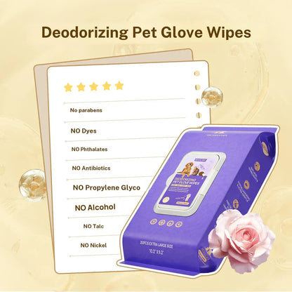 HICC PET 20Pcs Dog Grooming Wipes - No-Rinse Hypoallergenic Glove Wipes with Fermented Oils, Coconut, Lanolin, Potassium Sorbate, Lemon Verbena Extract for Hair Removal, Deodorizing, Skin Hydration (Mild Lemon Verbena Fragrance)