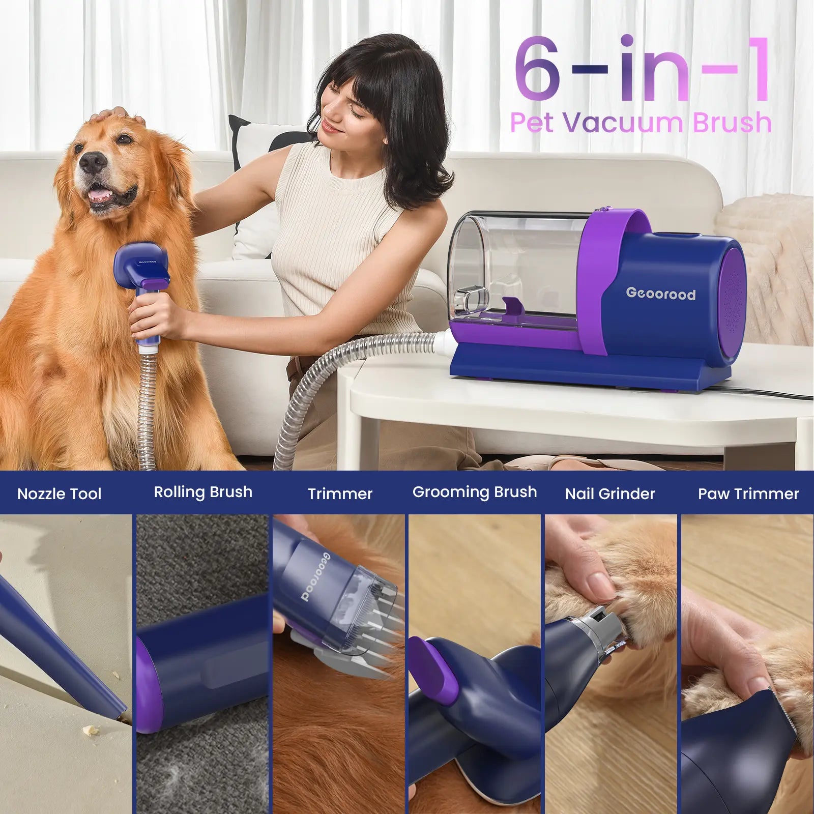 【Geoorood】 Geoorood Dog Grooming All-In-One Kit with Vacuum Brush 2.5L Large Pog, Stainless Steel Blades Lightweight Design 13Kpa Suction Force Portable Cleaning Set#Backtoschool