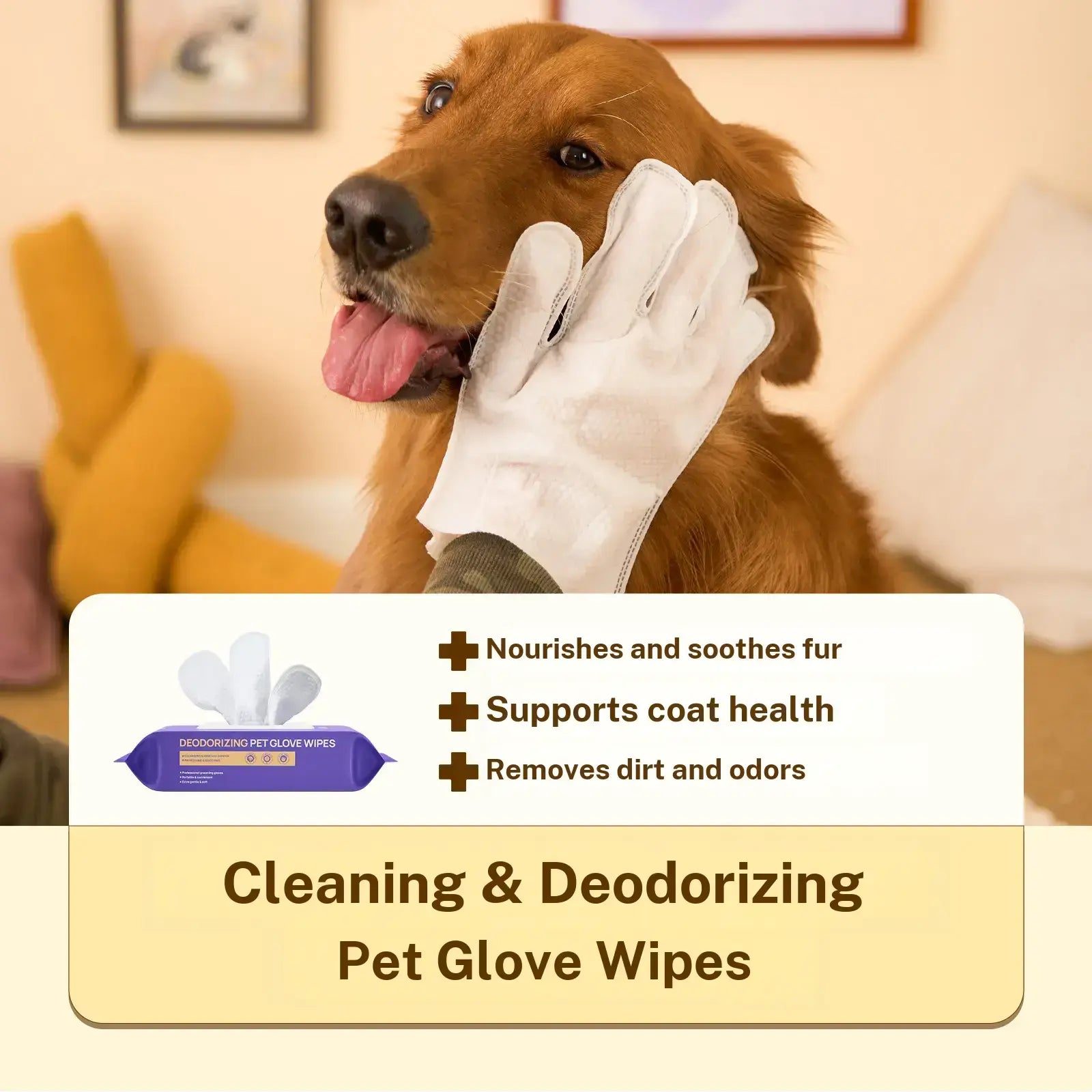 HICC PET 20Pcs Dog Grooming Wipes - No-Rinse Hypoallergenic Glove Wipes with Fermented Oils, Coconut, Lanolin, Potassium Sorbate, Lemon Verbena Extract for Hair Removal, Deodorizing, Skin Hydration (Mild Lemon Verbena Fragrance)